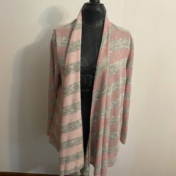 Star Vixen Pink & Gray Stripe open cardigan, size 2X - Picture 1 of 3